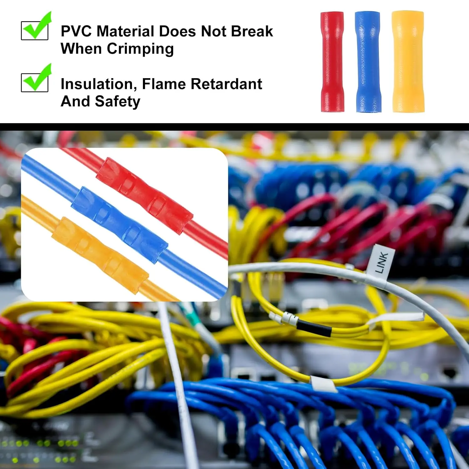 300 Uds. Conectores de engarzado de empalme a tope conectores de terminales de cable recto eléctricos aislados 10-22AWG Termina de empalme a tope surtido - imagen 5