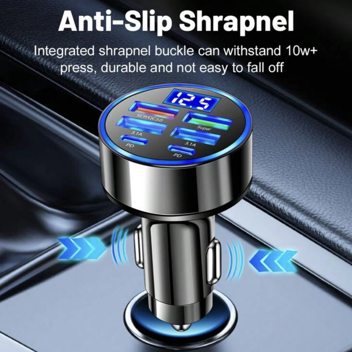 Cargador de coche 6 en 1, carga súper rápida [66W 6 puertos] con Monitor Digital de voltaje, 4 USB + 2 USB C, encendedor de cigarrillos de coche multipuerto - imagen 2