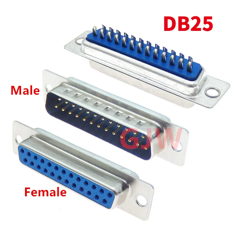 5 uds DB25 conector de cable de datos serie adaptador enchufe 2 filas enchufe 25pin agujero hembra macho puerto enchufe tipo D DP25