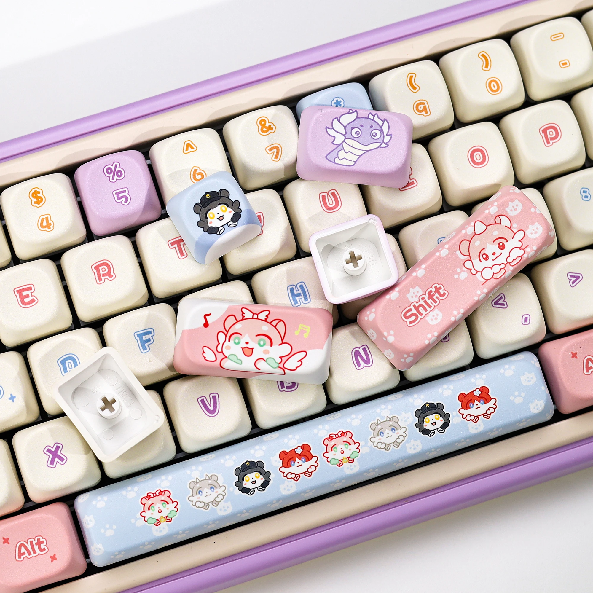 KBDiy lindos teclas PBT KOA perfil Alice Anime Chimera Keycap ISO MAC para DIY personalizado 60 Teclado mecánico para juegos Aula F75 Pro - imagen 4