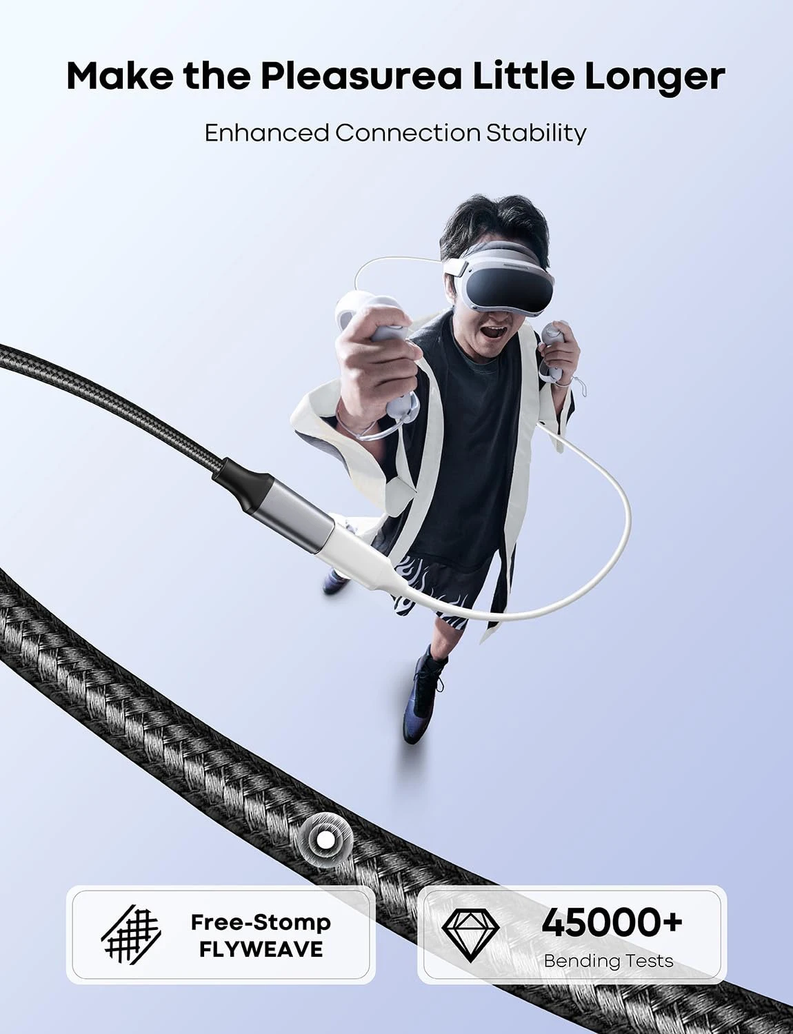 Cable de extensión USB C de 3M/10 pies USB 3,2/10Gbps 100W transferencia de datos de carga rápida y Cable trenzado de sincronización de vídeo 4K @ 60Hz para ordenador portátil VR - imagen 5