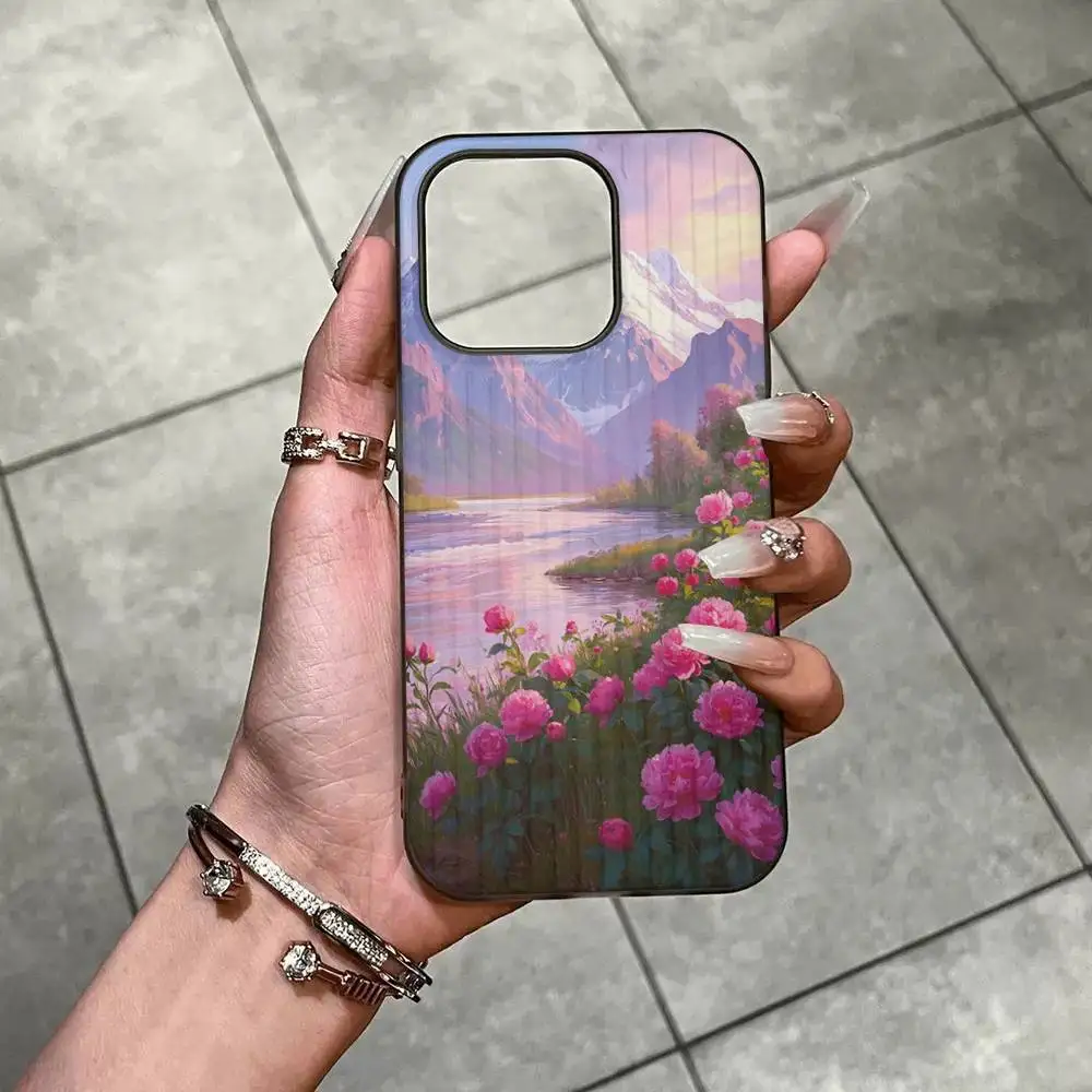 Funda de teléfono elegante con flor de peonía, funda de teléfono con patrón corrugado para iPhone 17 Air 16 15 14 13 Pro Max, funda mate a prueba de golpes - imagen 5