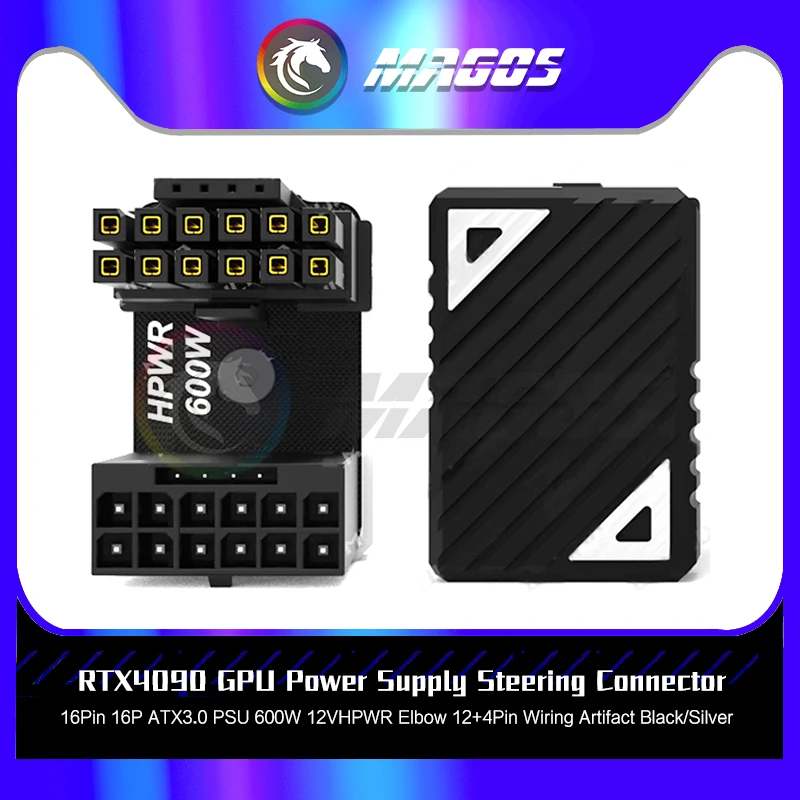 Conector de dirección de fuente de alimentación RTX4090 GPU, 16 Pines, 16P, ATX3.0, PSU 600W, 12VHPWR, codo 12 + 4 pines, artefacto de cableado negro/plateado - imagen 2
