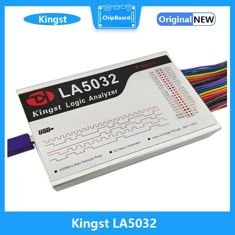 Kingst LA5032 Analizador lógico USB 500M Velocidad máxima de muestras 32 canales Muestras 10B MCU A-RM Herramienta de depuración FPGA con software en inglés