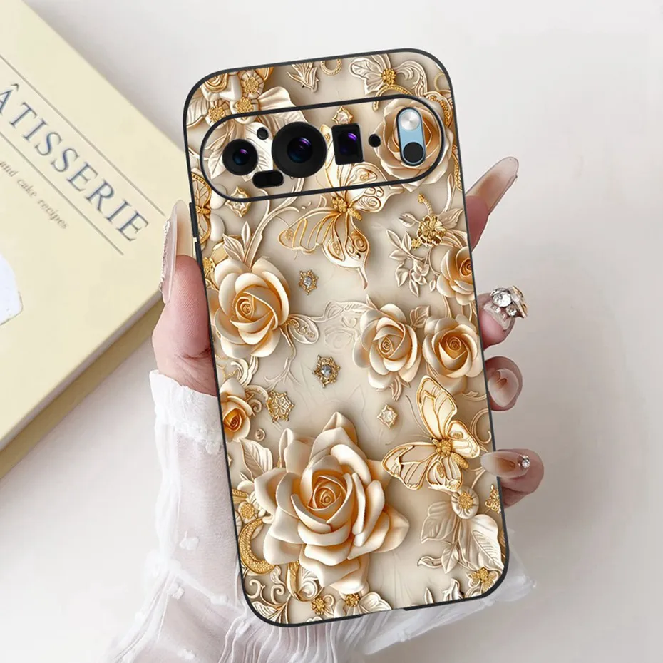 Hermosa funda de teléfono con pintura Floral para Google Pixel 9 Pro 9A, funda suave de silicona negra para Google Pixel9 9A 9Pro, fundas parachoques - imagen 3