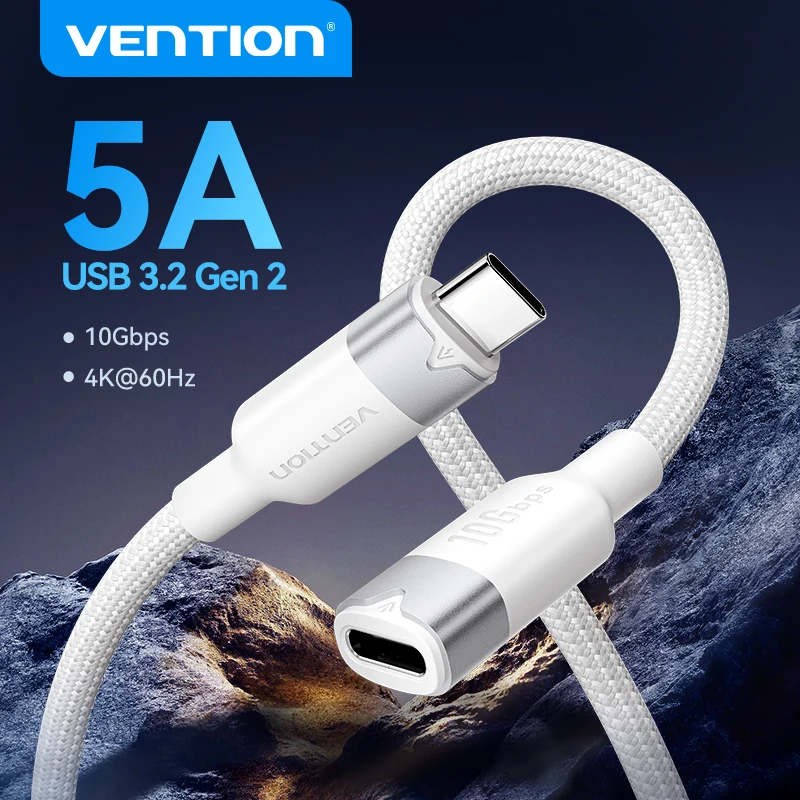 Vention Cable de extensión tipo C 10Gbps 100W carga rápida 4K USB C Gen 3,2 Cable extensor para Switch MacBook Pro Samsung Xiaomi - imagen 2