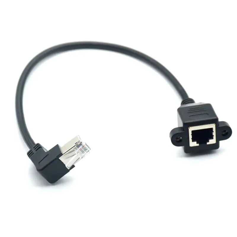 90/180/270 grados ángulo recto RJ45 macho a hembra CAT5/6 Ethernet LAN Cable adaptador de extensión tornillo montaje en panel Ethernet 30cm - imagen 4