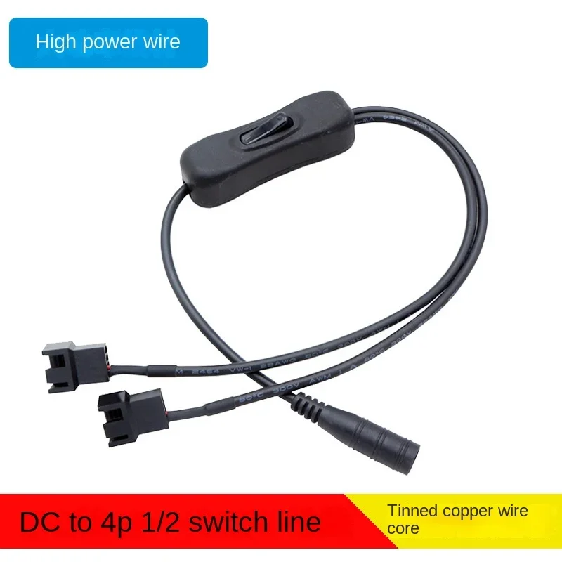 DC 5,5*2,1mm hembra 1 a 2 12V 4Pin PWM adaptador de ventilador Cable conector de fuente de alimentación con interruptor de encendido y apagado - imagen 4