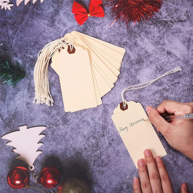 GW-240Pcs 4 3/4 X 2 3/8In Etiquetas de Manila Etiquetas de envío Etiquetas de cartón con etiquetas colgantes de cuerda con agujeros reforzados - imagen 4