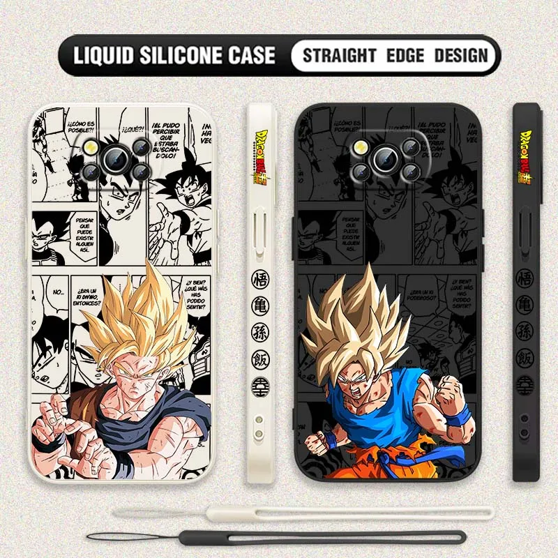 D-Dragon Ball Comic Goku Cool Cover para Xiaomi Poco X6 X5 X4 X3 M6 M5 M3 F6 F5 F4 F3 GT Pro 5G funda de teléfono con cuerda izquierda líquida - imagen 2