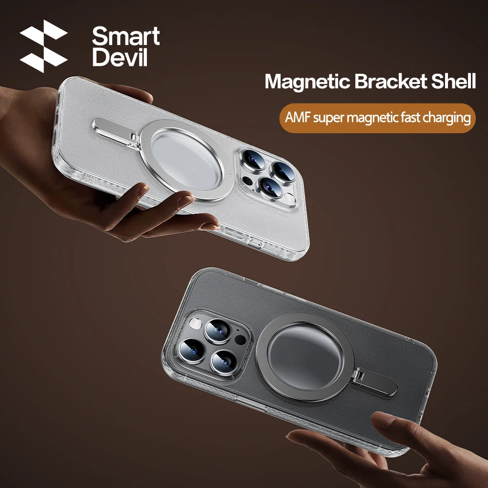 SmartDevil-funda de teléfono con soporte magnético para iPhone, cubierta trasera de carga inalámbrica Magsafe con protección de pantalla de vidrio, 13, 14 Pro Max
