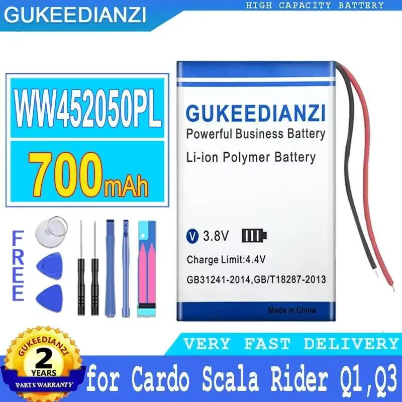 Batería para casco de motocicleta WW452050PL 405020 2 líneas 700Mah para Cardo Scala Rider Q1 Q3 FM Q-Solo