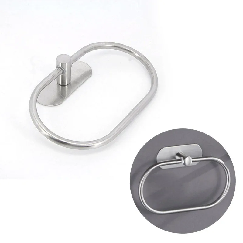 Colgador de anillo para toalla, toalla de mano resistente de acero inoxidable, soporte de pared de Base redonda, autoadhesivo, estante de almacenamiento sin taladro - imagen 3