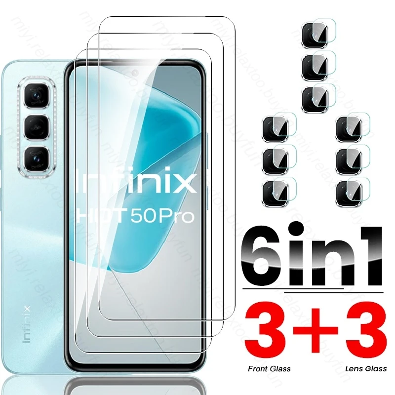 Protector de pantalla de vidrio templado 6 en 1 para Infinix Hot50 Hot 50 Pro 50i 4G lente de cámara vidrio protector en Finix Hot50 5G 2024