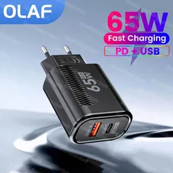 Cargador GaN 65W USB-C PD QC 3.0 iPhone Samsung Xiaomi