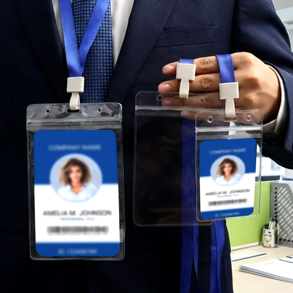 Estuche transparente para permiso de trabajo, juego de cordón para trabajadores de personal, soporte para insignia, etiqueta de nombre de identificación de exposición, tarjetero, cubiertas para tarjetas de paso - imagen 5