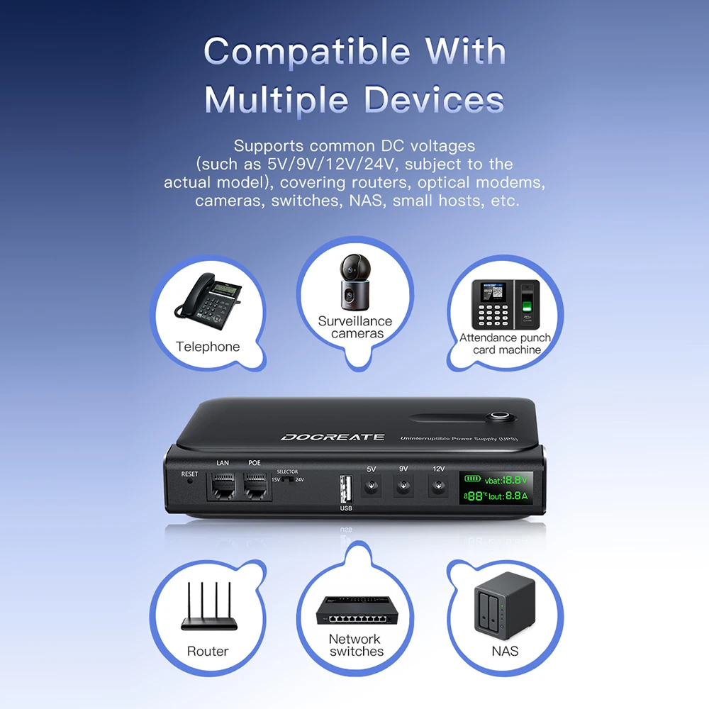 Pantalla Digital UPS fuente de alimentación ininterrumpida 18650 batería de litio banco de energía enrutador Wi-Fi banco de energía 9V-24V DC1036L - imagen 5