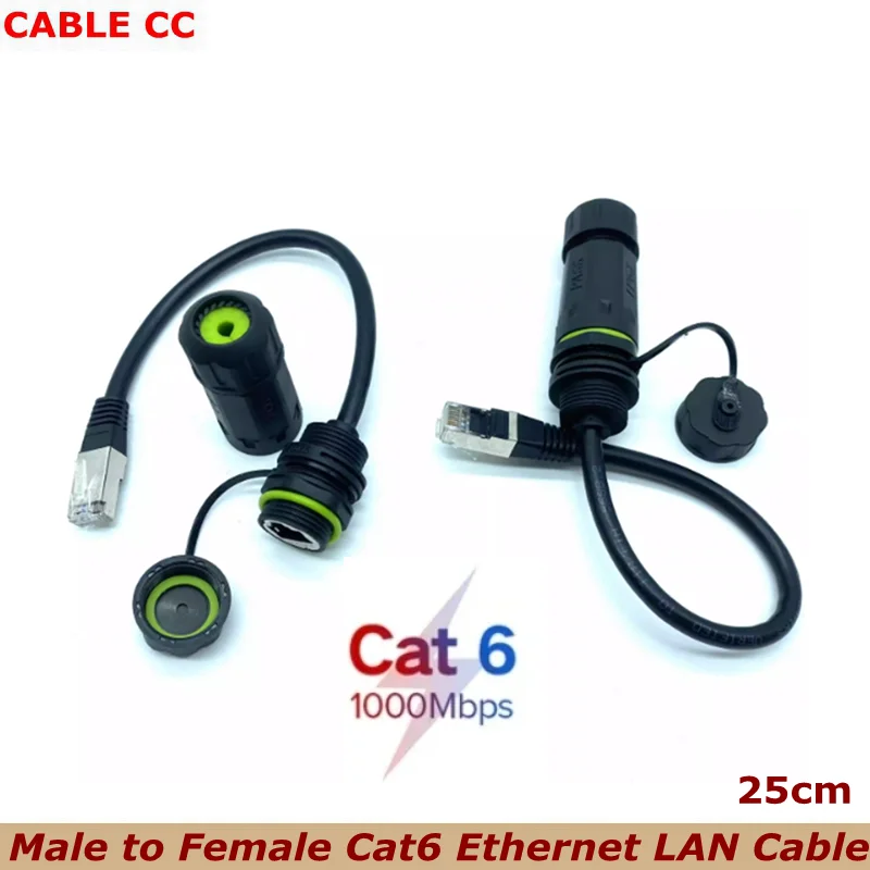 Conector impermeable de montaje en panel RJ45, conector de cable IP68 con cable, macho a hembra, con acoplador de cable de blindaje-CAT6-M20