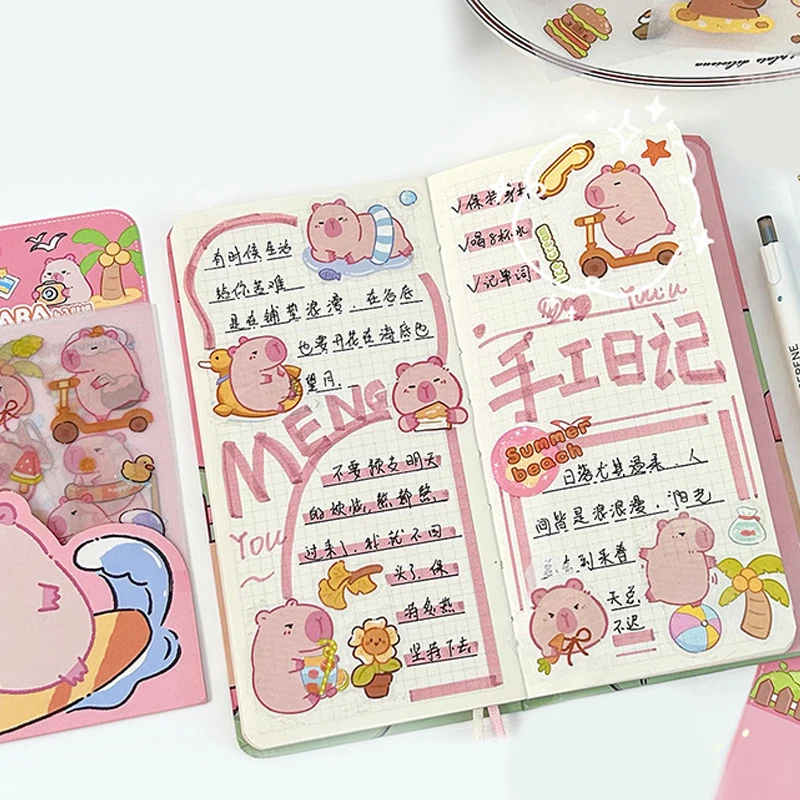 Pegatinas esmeriladas Kawaii Capybara, decoración de diario de dibujos animados, álbum de recortes, diario, papelería estética, escuela, 4 hojas - imagen 3