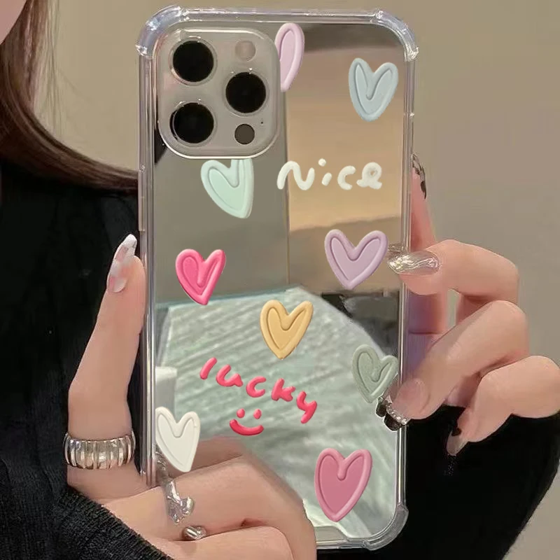 Graffiti Love Simple cara sonriente espejo funda de teléfono para iPhone 16 15 14 Pro Max 11 12 13 Pro 7 8 Plus XR X XS Max cubierta creativa - imagen 3