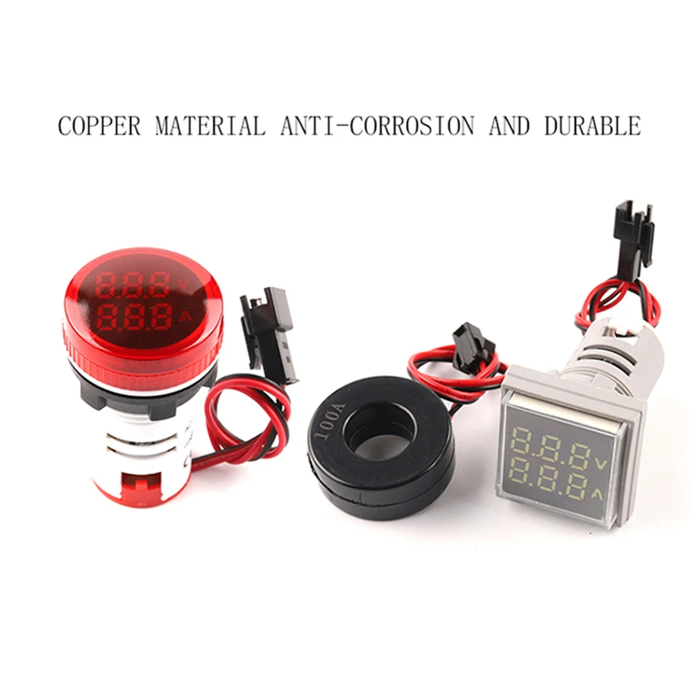 22mm doble indicador LED luz piloto cuadrado redondo voltímetro Digital amperímetro AC 0-100A 20-500V Amp Volt medidor de voltaje - imagen 5