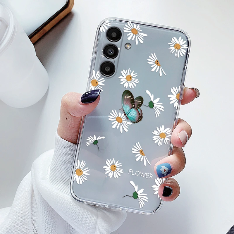 Funda de teléfono transparente para Samsung Galaxy A54 A13 A14 A52 A12 Funda de dibujos animados de flores suave TPU a prueba de golpes Funda bolsas corazón transparente - imagen 5