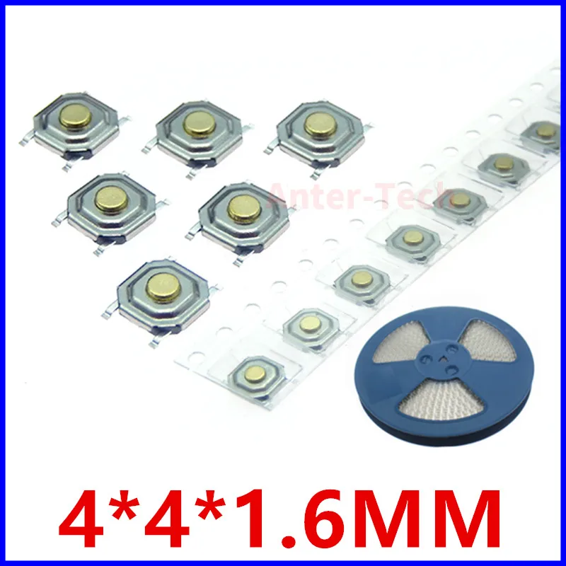 12V 5,2*5,2*1,6mm 12V 0.5A 4 pines SMT interruptor de botón Metal Tátil Micro Interruptor táctil Interruptor de cobre 4x4x1,6