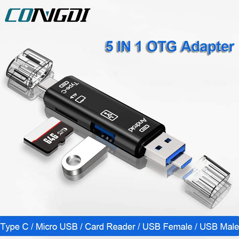 Lector de tarjetas OTG 5 en 1 Micro USB tipo C lector de tarjetas de memoria TF para teléfono Android ordenador Smartphone Dock adaptador OTG tipo C
