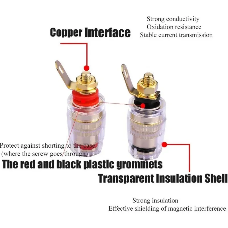Terminal de altavoz chapado en oro, poste de encuadernación de 4mm, conector de amplificador de baja frecuencia para altavoces, 4/8 Uds. - imagen 3
