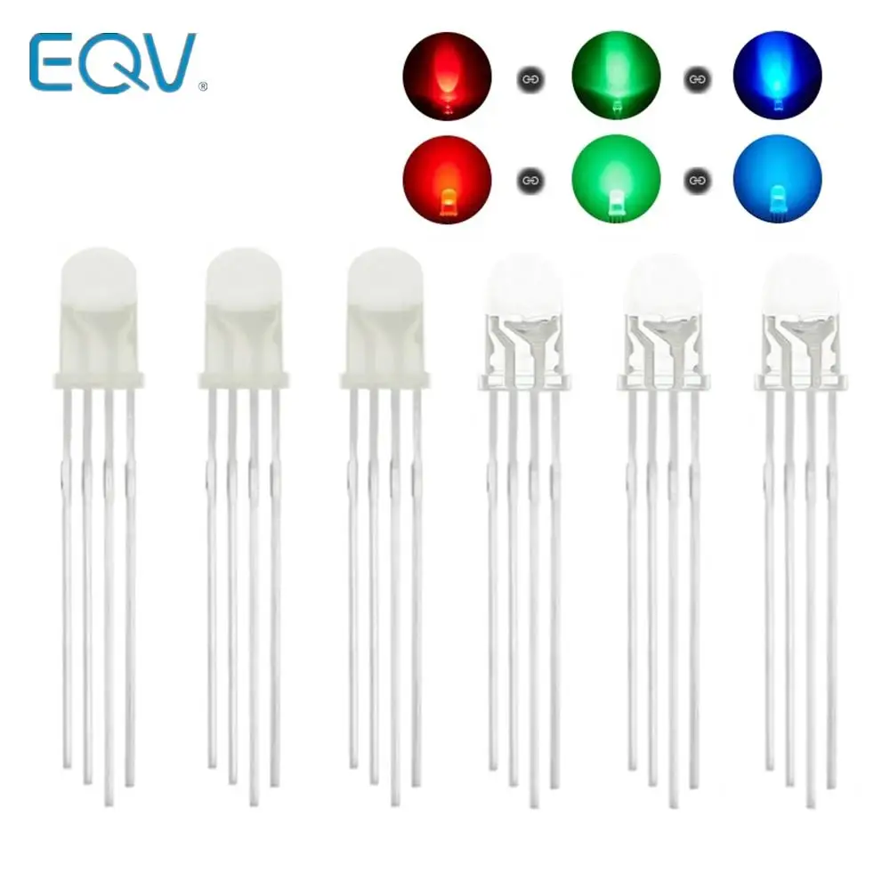 10 Uds 5mm RGB LED cátodo común/anodo común diodos emisores tricolor f5 RGB resaltado difuso/transparente para arduino