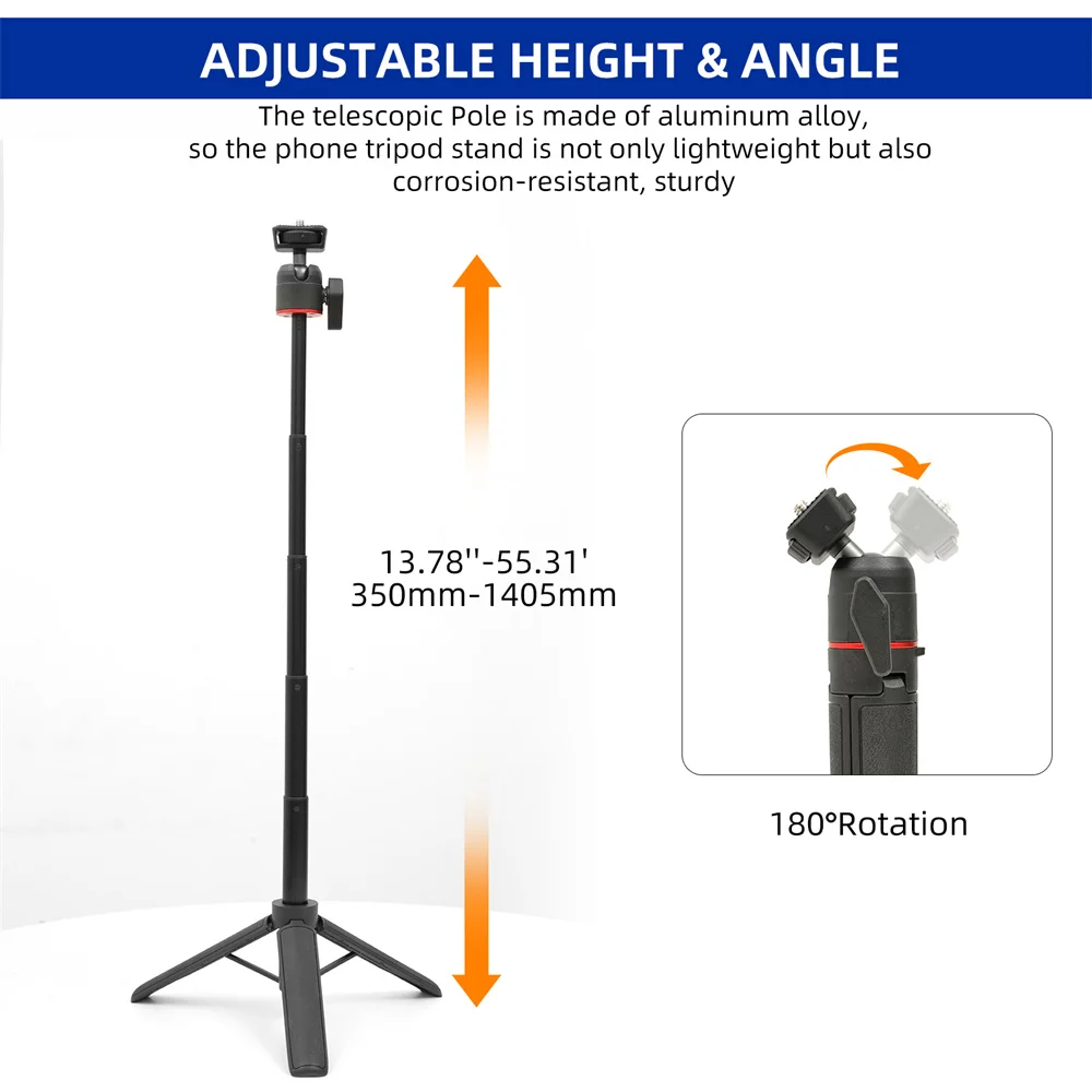 Trípode plegable para teléfono móvil, palo Selfie de 140cm y 360 pulgadas, con cabezal de bola y rotación de 1/4 pulgadas, Mini soporte para cámara DSLR, VT-01 - imagen 5