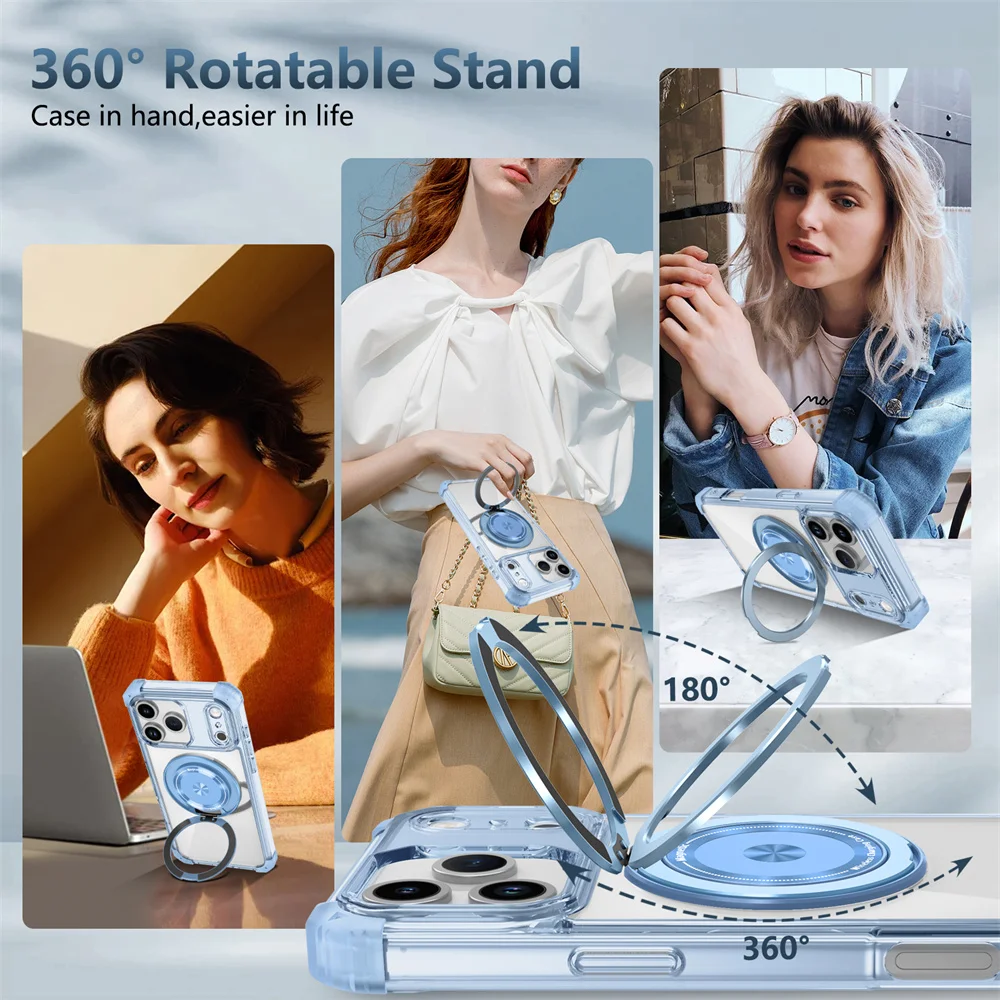 Soporte giratorio soporte plegable magnético funda de teléfono transparente para iPhone 15 17 16 Plus 14 13 12 11 Pro Max armadura parachoques contraportada - imagen 4