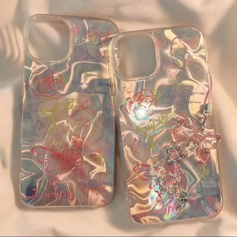 Funda con lazo y flor de mariposa de dibujos animados para Realme 14 Pro Plus 14T 13 12 11 C31 C33 C21 C20 C11 C67 8 7 Pro C2 cubierta de teléfono con cadena