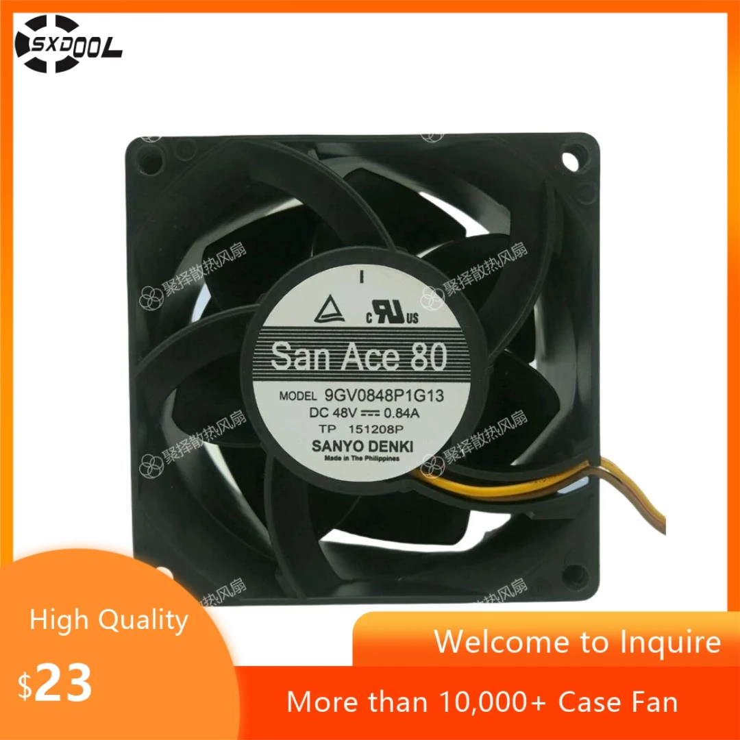 9GV0848P1G13 DC 48V 0.84A 80x80x38mm Ventilador de refrigeración de servidor de alta velocidad de 4 cables Alto flujo de aire, PWM para refrigeración industrial y electrónica