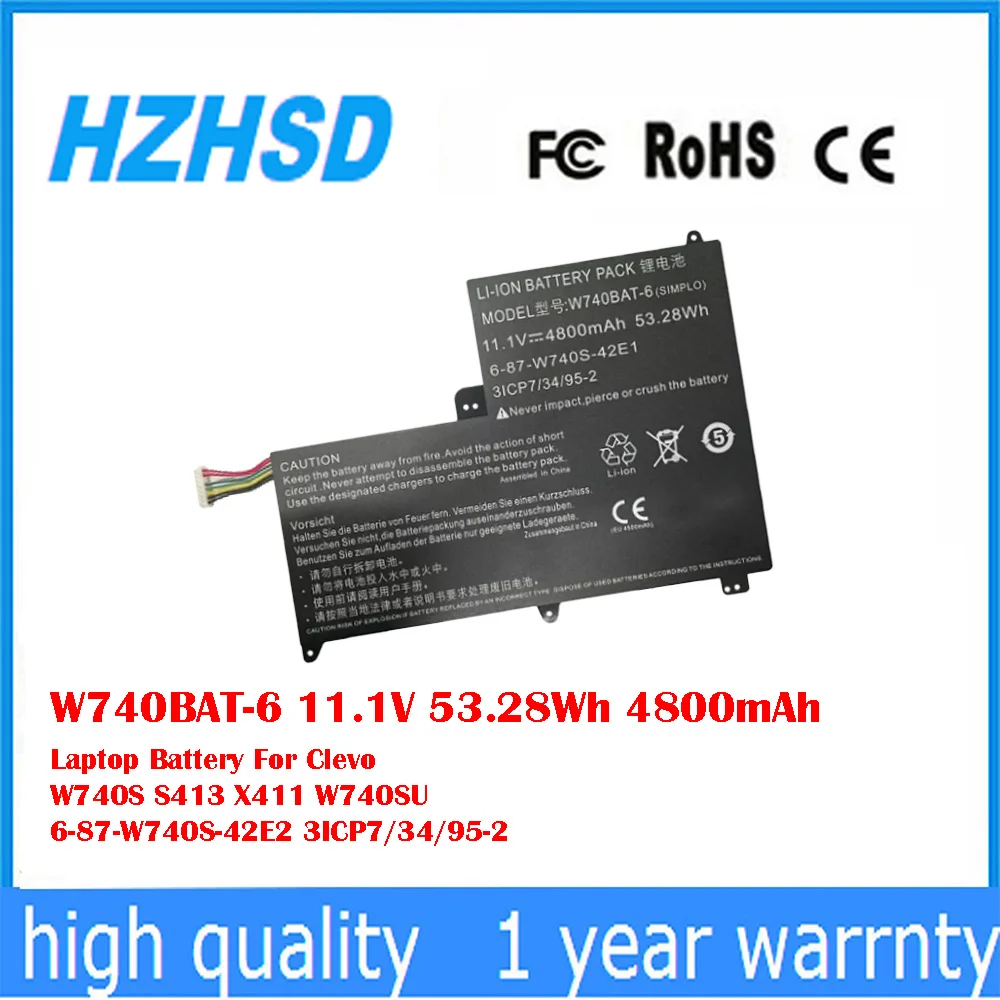 W740BAT-6 11,1 V 53.28Wh 4800mAh batería del ordenador portátil para Clevo Schenker W740S S413 X411 W740SU 6-87-W740S-42E2 3ICP7/34/95-2