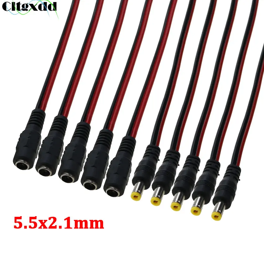Cltgxdd-Adaptador de Cable de alimentación CC, conector macho y hembra soldado de 12V CC, 5,5x2,1mm, para tira de luz LED, cámara CCTV