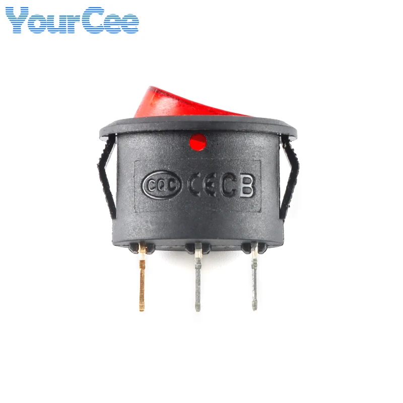 5 uds KCD1 interruptor basculante ovalado 3/2Pin 10A interruptor de alimentación 6A 250V 10A 125V ON-OFF-ON interruptor en forma de barco elíptico rojo 4P redondo 20A - imagen 3