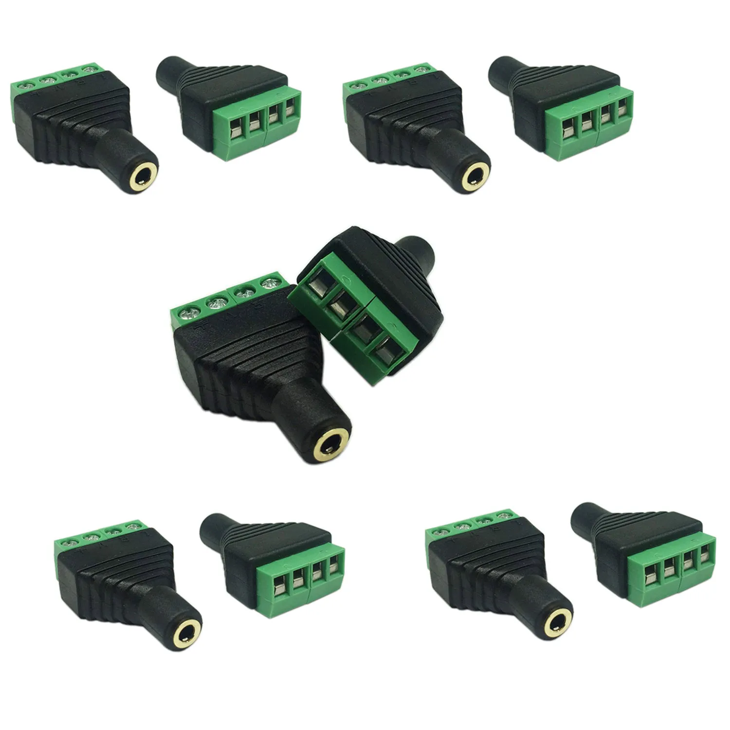 Conector chapado en oro de 3,5mm hembra, enchufe de 4 polos a tornillo AV, adaptador de Terminal Balun de Audio y vídeo para auriculares, 10 Uds.