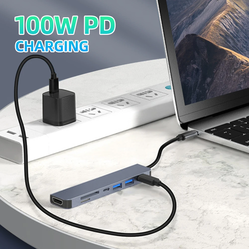 Estación de acoplamiento USB C HUB 7 en 1, adaptador HDMI tipo C a 4K 30Hz, divisor USB C de alta velocidad de 5Gbps para Samsung, portátil y Macbook - imagen 4