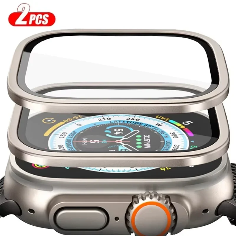 2025 2 uds caja de aleación de aluminio + vidrio templado para Apple Watch Ultra 2 49mm Protector de pantalla antiarañazos iWatch Ultra 3 49mm - imagen 2