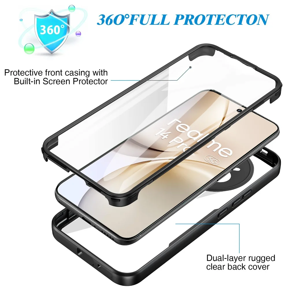 Funda protectora de cuerpo completo a prueba de golpes para Realme 14 Pro 5G Pro + Plus, Funda protectora transparente, Coque Capa - imagen 3
