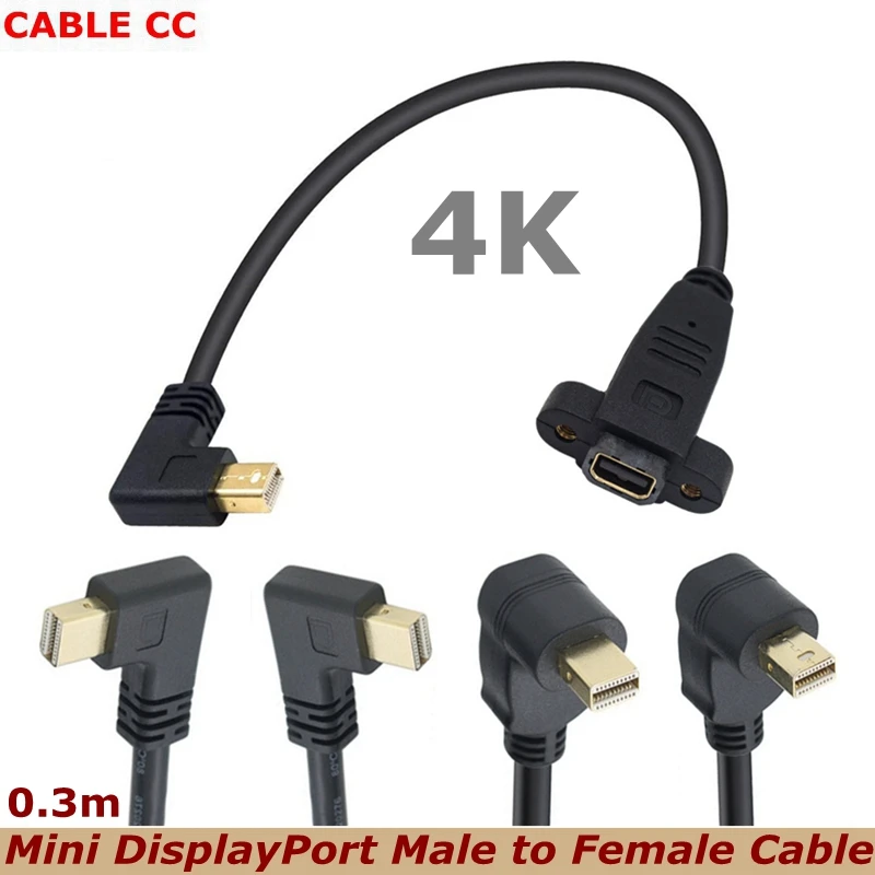 0,3m 90 ° Ángulo arriba/abajo codo chapado en oro Mini DP Apple Computer Mini DisplayPor macho con orificio de tornillo fijo Cable de extensión de prueba - imagen 2