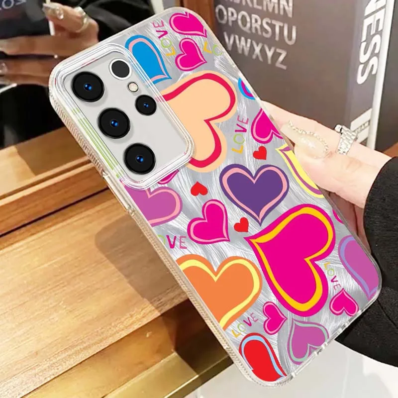 Patrón de corazón de moda de lujo para Samsung Galaxy S25 S24 S23 S22 S21 S20 Ultra FE Lite funda de teléfono con textura de plumas - imagen 3