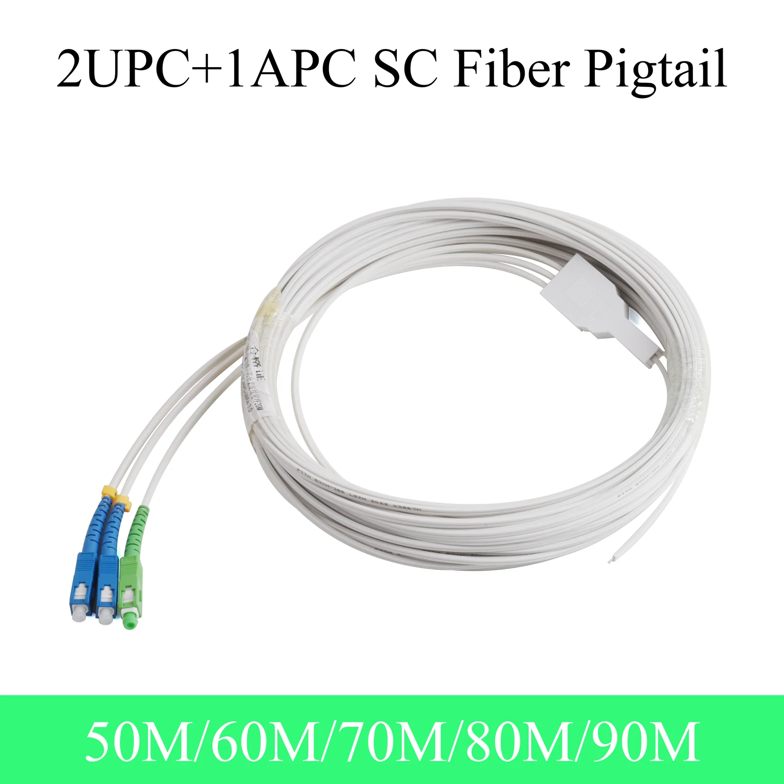 Cable de conexión de fibra óptica monomodo de 3 núcleos - Cable simple para interiores SC 2UPC+1APC 50M/60M/70M/80M/90M