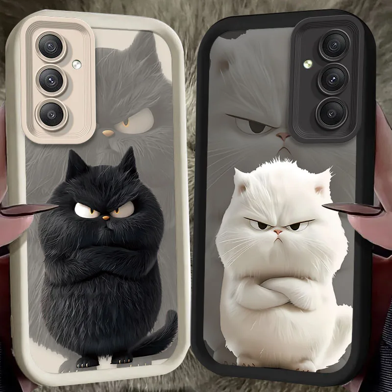 Precioso y divertido funda de gato blanco y negro para Samsung Galaxy A16 A25 A55 A35 A15 A06 A05 A05S A24 A13 A23 A12 A22 A32 A52 A71 A51 4G