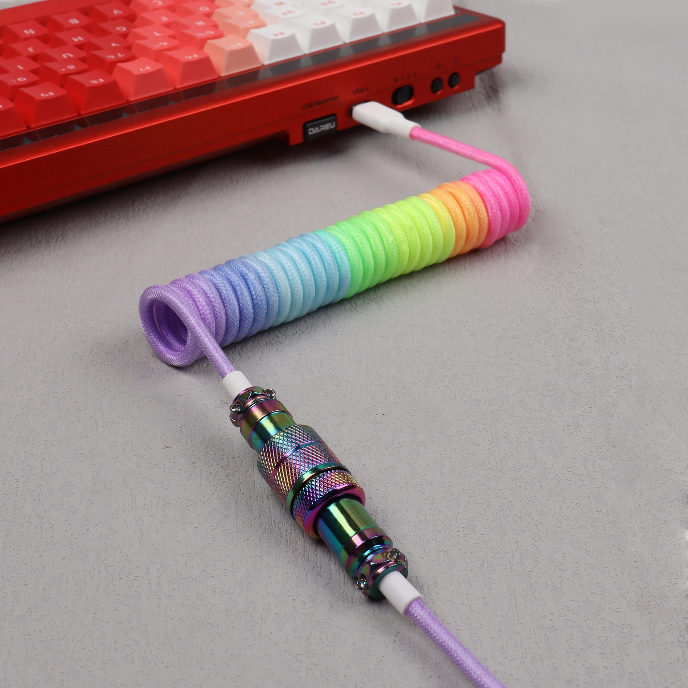 LANO GX16 Cable en espiral USB tipo C, Cable de aviador de teclado mecánico, Conector de aviación de ordenador de escritorio personalizado, Cable Paracord - imagen 2