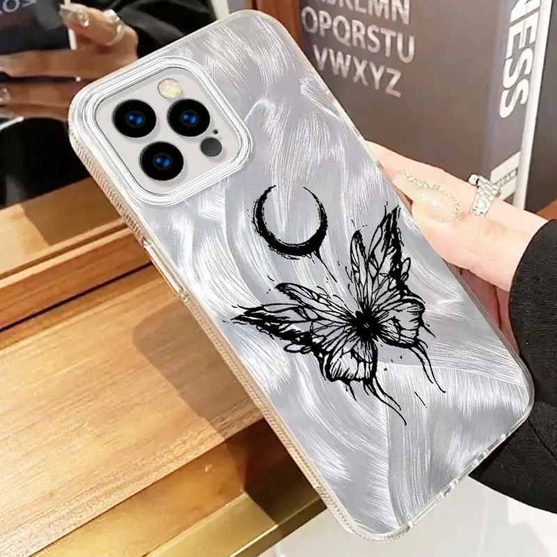 Funda con patrón de mariposa a la moda para Apple iPhone 16 16E 15 14 13 12 11 8 XS X Pro Max, funda de teléfono con textura de plumas - imagen 4