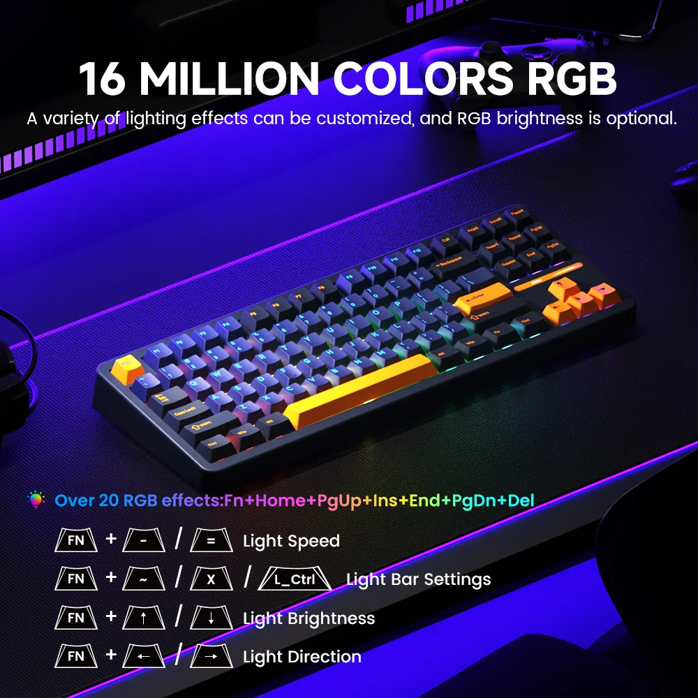 Akko TAC87 Teclado mecánico 80% TKL personalizado intercambiable en caliente RGB USB con cable/2,4g y BT estructura de junta de teclado inalámbrico para juegos - imagen 3