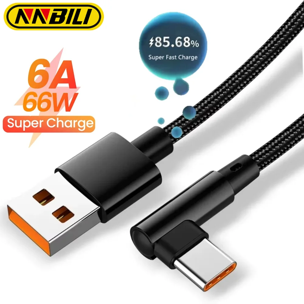 NNBILI Cable USB tipo C de carga rápida de 90 grados para Xiaomi 13T Redmi Note 11T POCO X5 Pro Huawei P50 Lite Cable trenzado de nailon