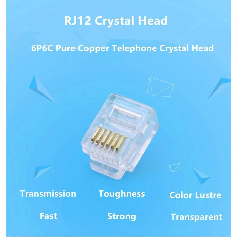 100 Uds 6P6C 4P4C RJ12 RJ9 conector Modular de cabeza de cristal conector de red chapado en oro para conectores de Cables de teléfono sólidos - imagen 4